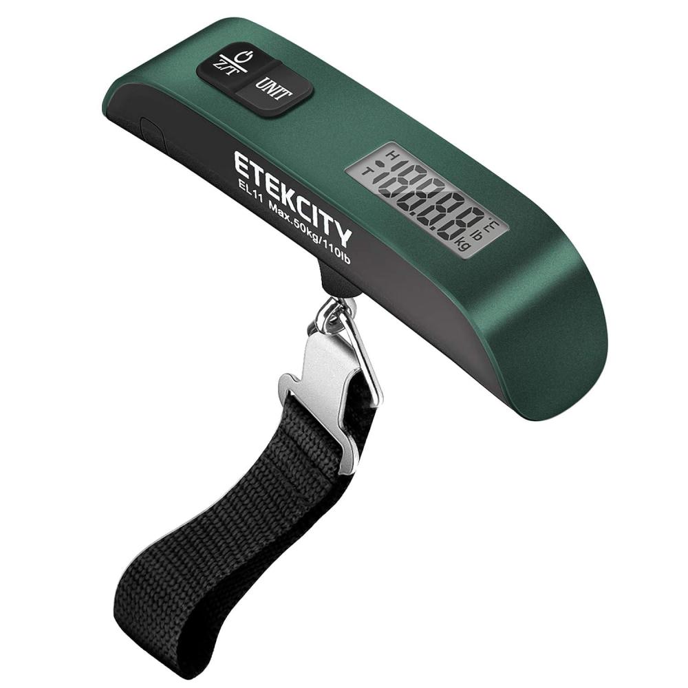 imageEtekcity Luggage Scale Digital Weight Scales for Travel Accessories Essentials Suitcases Portable Handheld Scale with Temperature Sensor Rubber Paint 110 Pounds Battery IncludedGreen