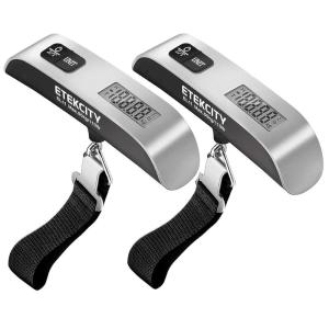 Etekcity Luggage Scale, Digital Weight Scales for Travel Accessories Essentials Suitcases , Portable Handheld Scale with Temperature Sensor, Rubber Paint, 110 Pounds, Battery Included(Ash Silver-2 pack)
