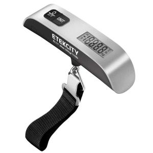 Etekcity Luggage Scale, Digital Weight Scales for Travel Accessories Essentials Suitcases , Portable Handheld Scale with Temperature Sensor, Rubber Paint, 110 Pounds, Battery Included(Ash Silver)