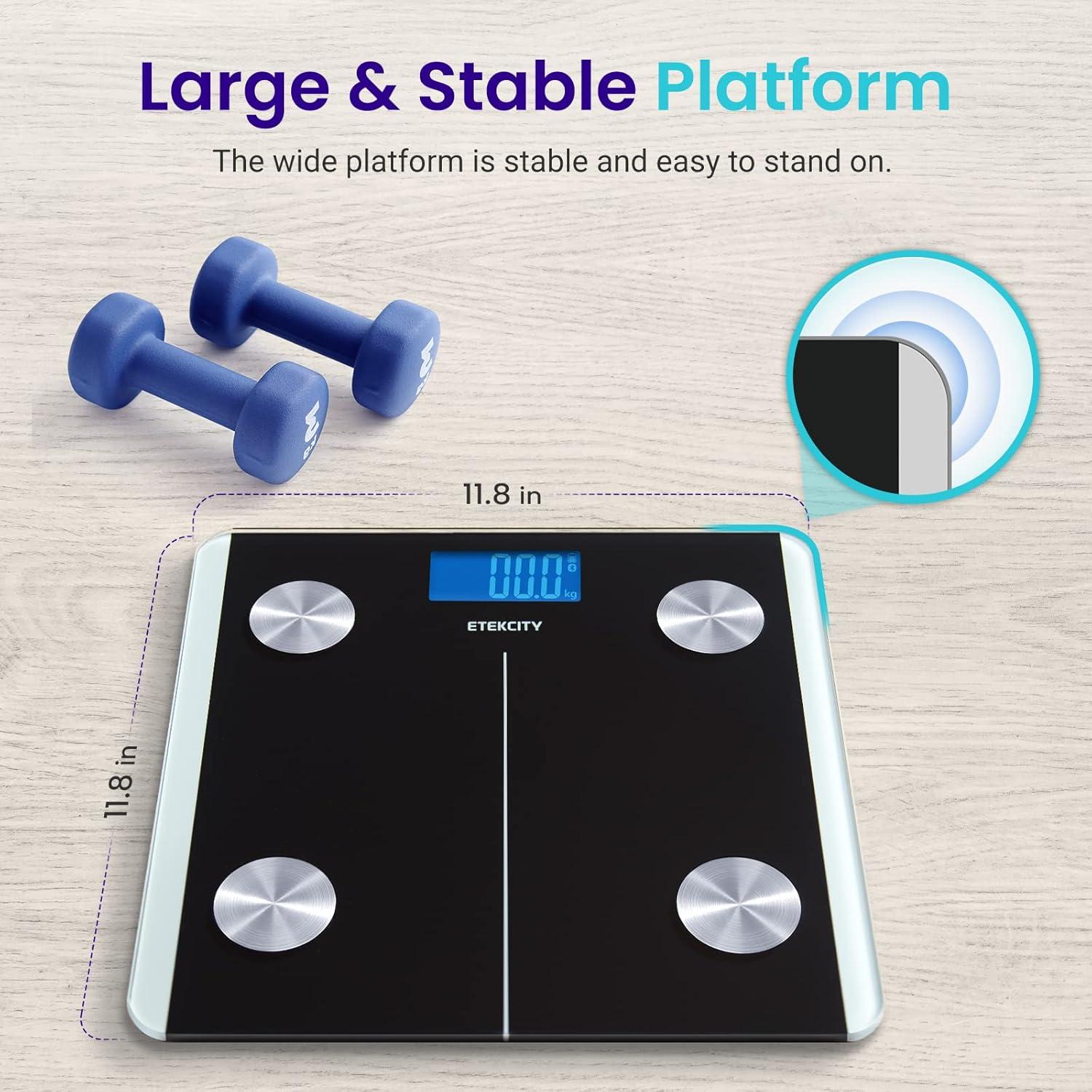 imageEtekcity Smart Scale for Body Weight FSAampHSA Eligible Bathroom Digital Weighing Scale with BMI Body Fat Muscle Mass Accurate Bluetooth Home User Health Equipment Sync Apps LED Tempered glassCarbon Black