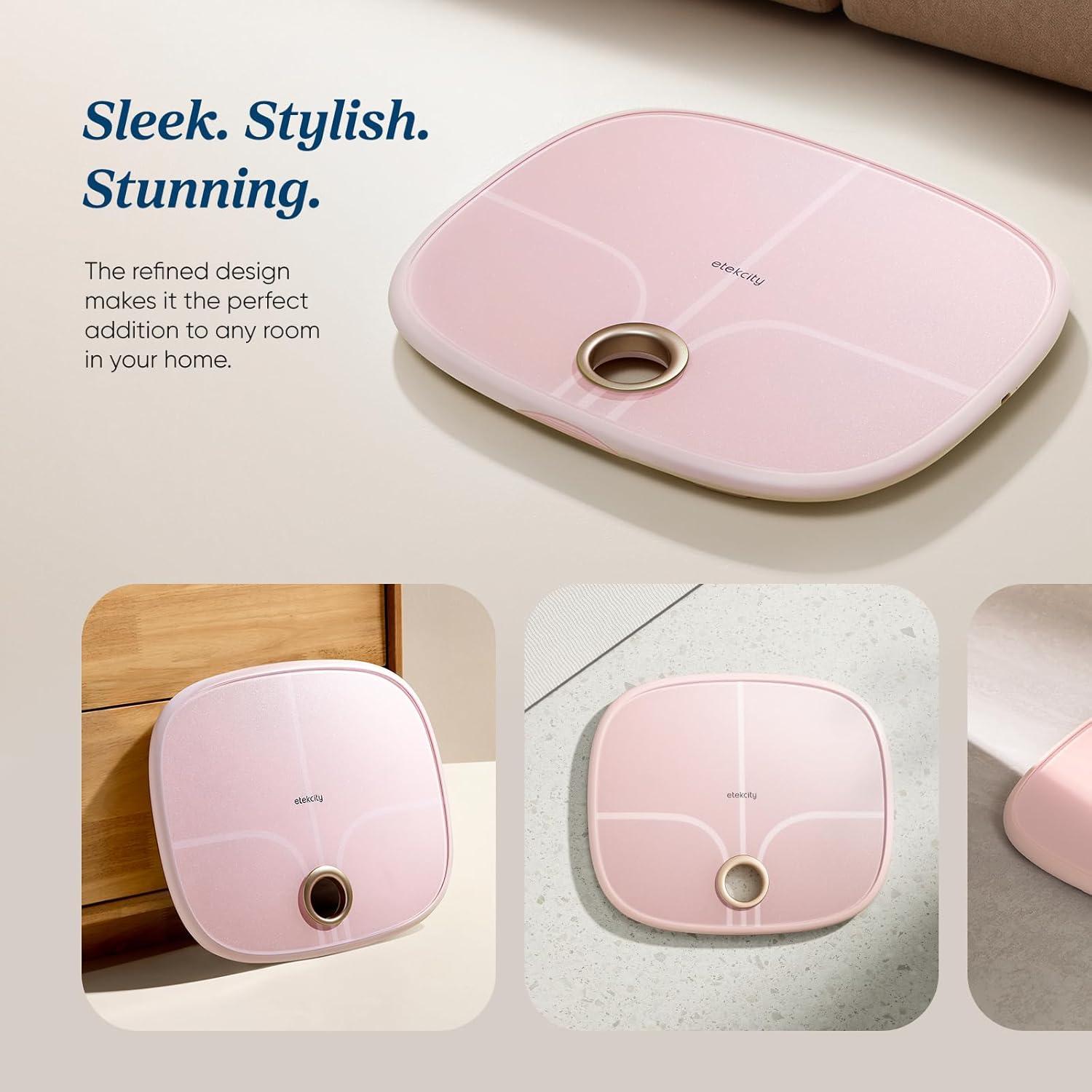 imageEtekcity Smart Scale for Body Weight FSAampHSA Eligible Bathroom Digital Weighing Scale with BMI Body Fat Muscle Mass Accurate Bluetooth Home User Health Equipment Sync Apps LED Tempered glassPink