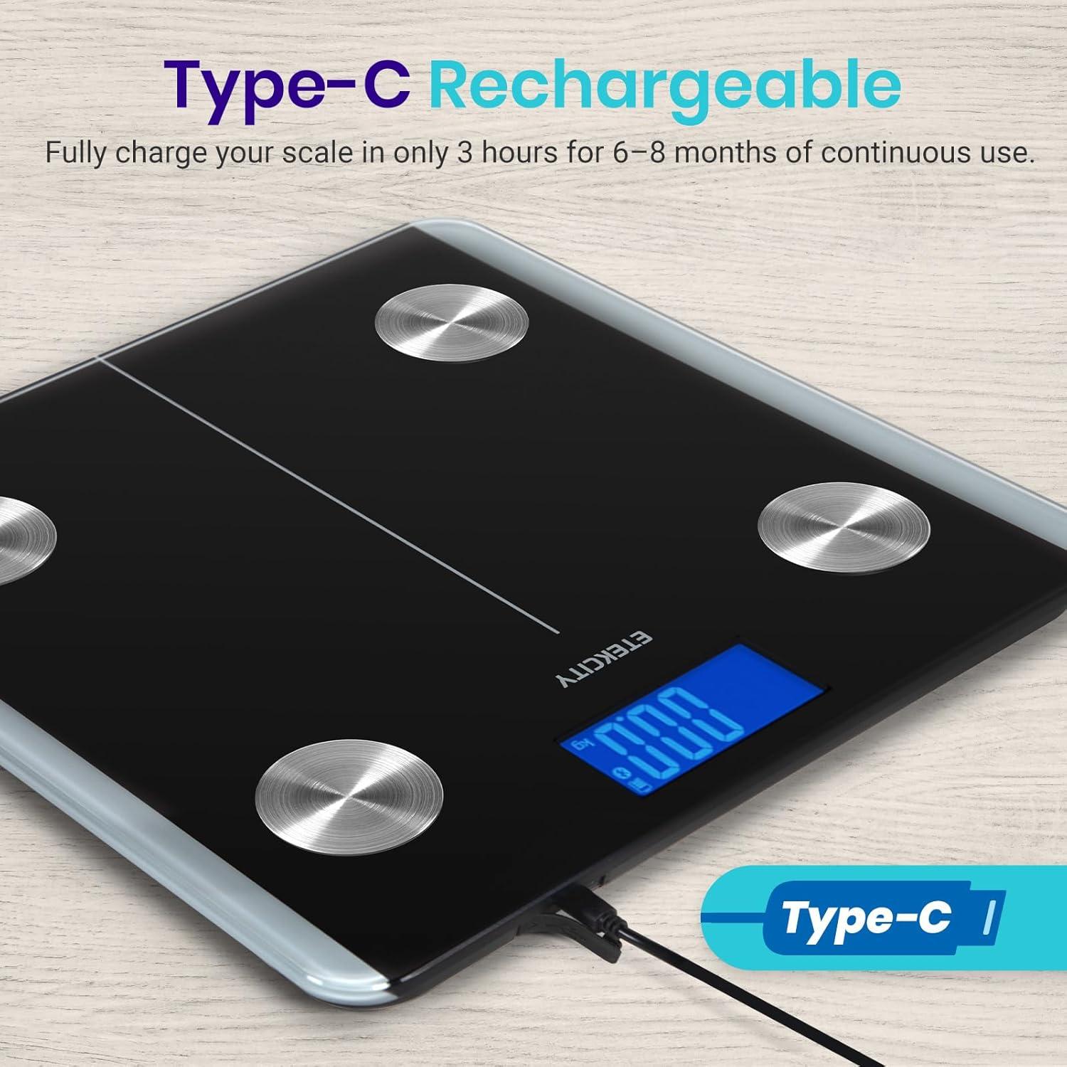 imageEtekcity Smart Scale for Body Weight FSAampHSA Eligible Bathroom Digital Weighing Scale with BMI Body Fat Muscle Mass Accurate Bluetooth Home User Health Equipment Sync Apps LED Tempered glassCarbon Black