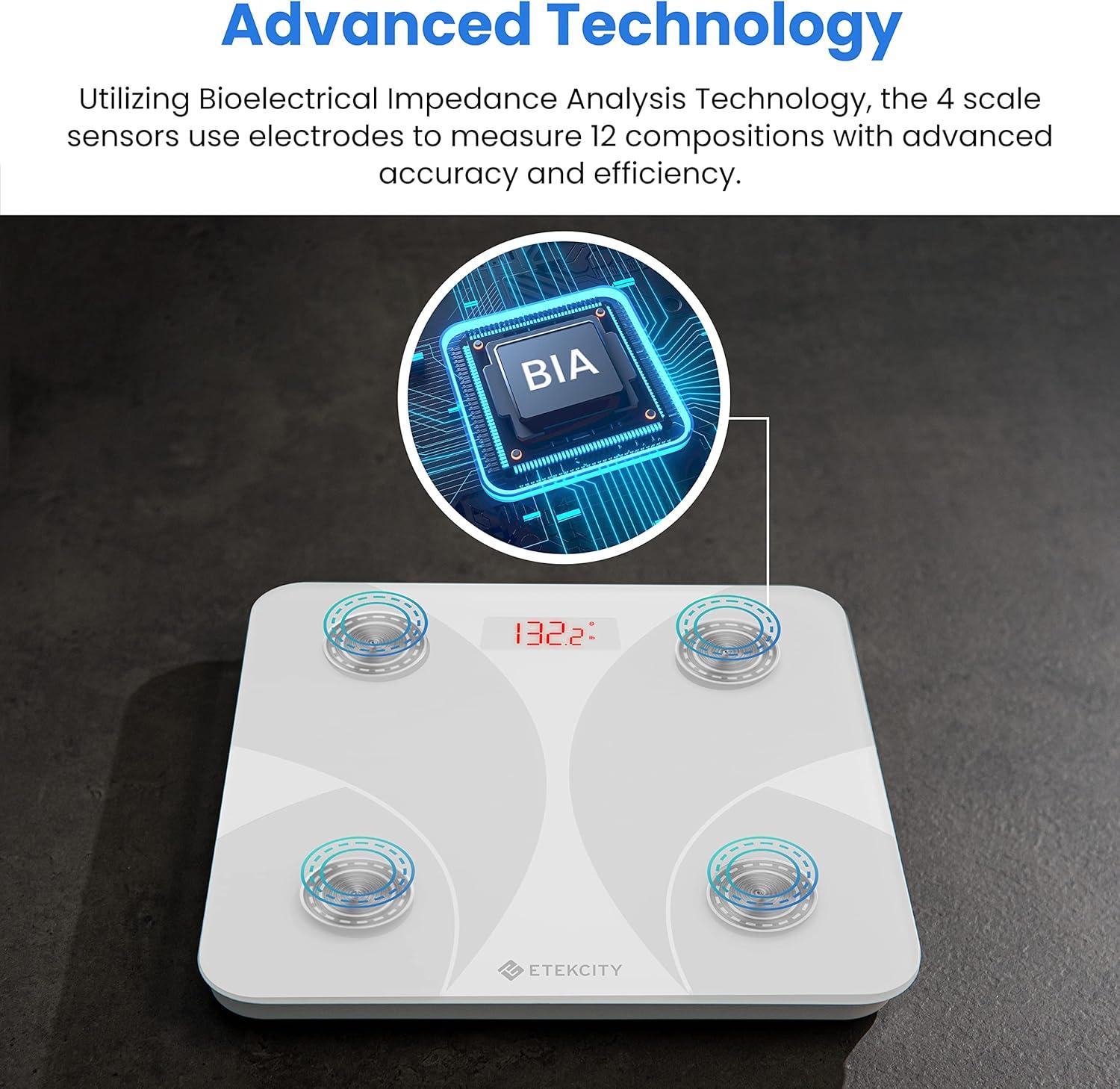 imageEtekcity Smart Scale for Body Weight FSAampHSA Eligible Bathroom Digital Weighing Scale with BMI Body Fat Muscle Mass Accurate Bluetooth Home User Health Equipment Sync Apps LED Tempered glassWhite