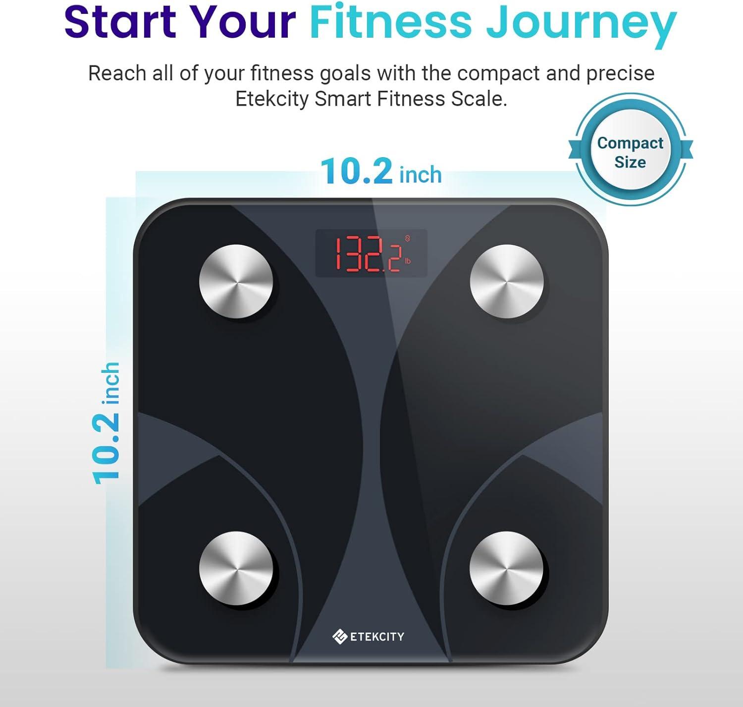 imageEtekcity Smart Scale for Body Weight FSAampHSA Eligible Bathroom Digital Weighing Scale with BMI Body Fat Muscle Mass Accurate Bluetooth Home User Health Equipment Sync Apps LED Tempered glassTextured Black