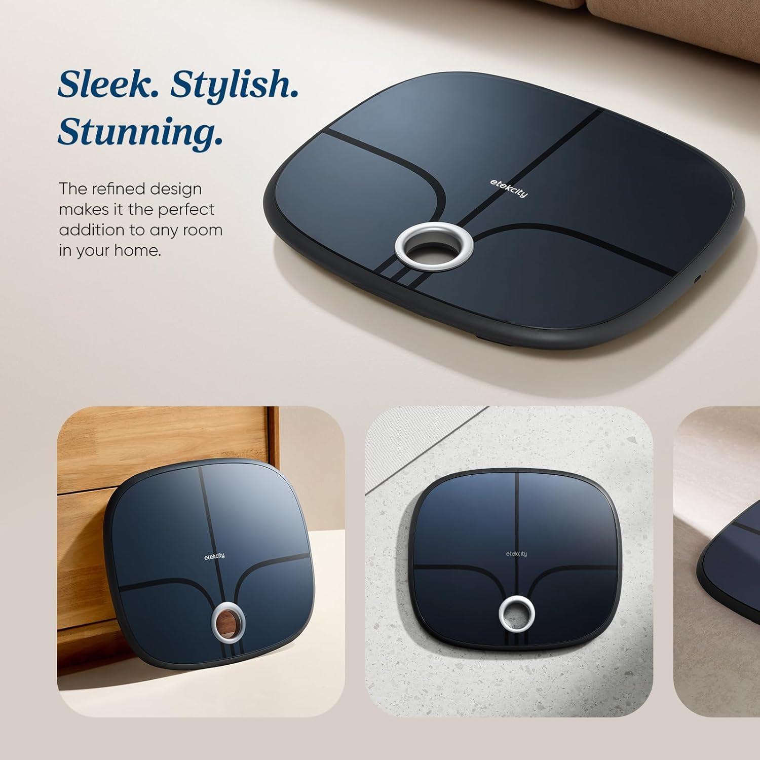 imageEtekcity Smart Scale for Body Weight FSAampHSA Eligible Bathroom Digital Weighing Scale with BMI Body Fat Muscle Mass Accurate Bluetooth Home User Health Equipment Sync Apps LED Tempered glassDark Black