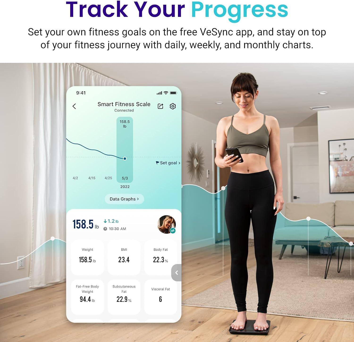 imageEtekcity Smart Scale for Body Weight FSAampHSA Eligible Bathroom Digital Weighing Scale with BMI Body Fat Muscle Mass Accurate Bluetooth Home User Health Equipment Sync Apps LED Tempered glassTextured Black