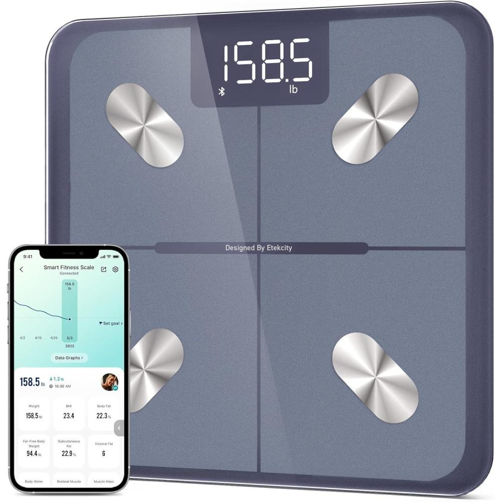 imageEtekcity Smart Scale for Body Weight FSAampHSA Eligible Bathroom Digital Weighing Scale with BMI Body Fat Muscle Mass Accurate Bluetooth Home User Health Equipment Sync Apps LED Tempered glassBlue