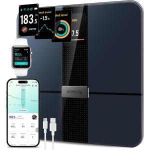 Etekcity FSA&HSA Eligible Smart Scale for Body Weight Fat, Digital Weighing Machine for Accurate BMI Muscle Mass Composition, Apple Health Compatible Fitness Equipment,TFT,‎Tempered Glass,Black(Black-Color Screen)
