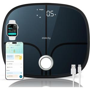 Etekcity Smart Scale for Body Weight, FSA&HSA Eligible, Bathroom Digital Weighing Scale with BMI, Body Fat, Muscle Mass, Accurate Bluetooth Home User Health Equipment Sync Apps, LED, Tempered glass(Dark Black)