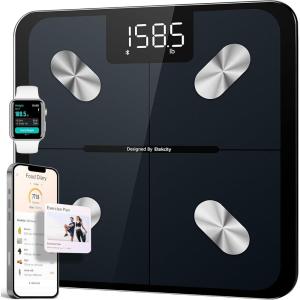Etekcity Smart Scale for Body Weight, FSA&HSA Eligible, Bathroom Digital Weighing Scale with BMI, Body Fat, Muscle Mass, Accurate Bluetooth Home User Health Equipment Sync Apps, LED, Tempered glass(Black)