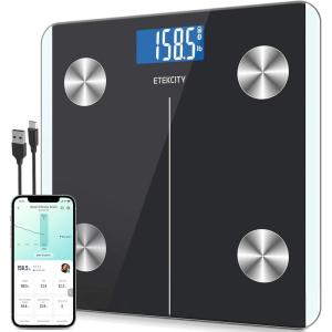 Etekcity Smart Scale for Body Weight, FSA&HSA Eligible, Bathroom Digital Weighing Scale with BMI, Body Fat, Muscle Mass, Accurate Bluetooth Home User Health Equipment Sync Apps, LED, Tempered glass(Carbon Black)