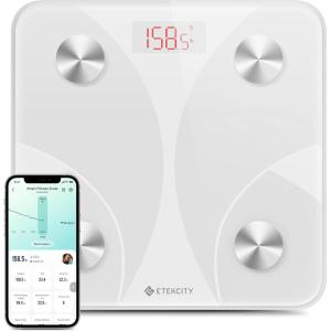 Etekcity Smart Scale for Body Weight, FSA&HSA Eligible, Bathroom Digital Weighing Scale with BMI, Body Fat, Muscle Mass, Accurate Bluetooth Home User Health Equipment Sync Apps, LED, Tempered glass(White)