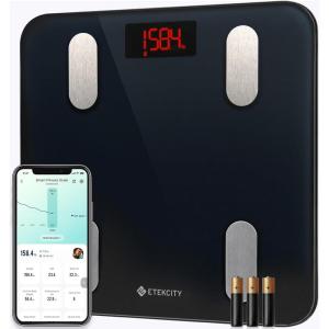 Etekcity Smart Scale for Body Weight, FSA&HSA Eligible, Bathroom Digital Weighing Scale with BMI, Body Fat, Muscle Mass, Accurate Bluetooth Home User Health Equipment Sync Apps, LED, Tempered glass(Classic Black)