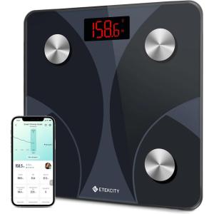 Etekcity Smart Scale for Body Weight, FSA&HSA Eligible, Bathroom Digital Weighing Scale with BMI, Body Fat, Muscle Mass, Accurate Bluetooth Home User Health Equipment Sync Apps, LED, Tempered glass(Textured Black)
