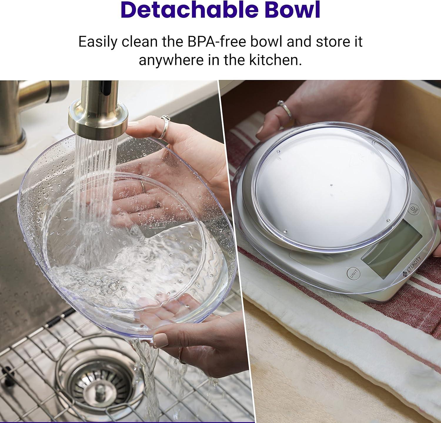 imageEtekcity Food Kitchen Scale with Bowl Digital Weight Scale for Food Ounces and Grams Cooking and Baking Timer and Temperature Sensor 206 QT Stainless SteelArctic Sliver
