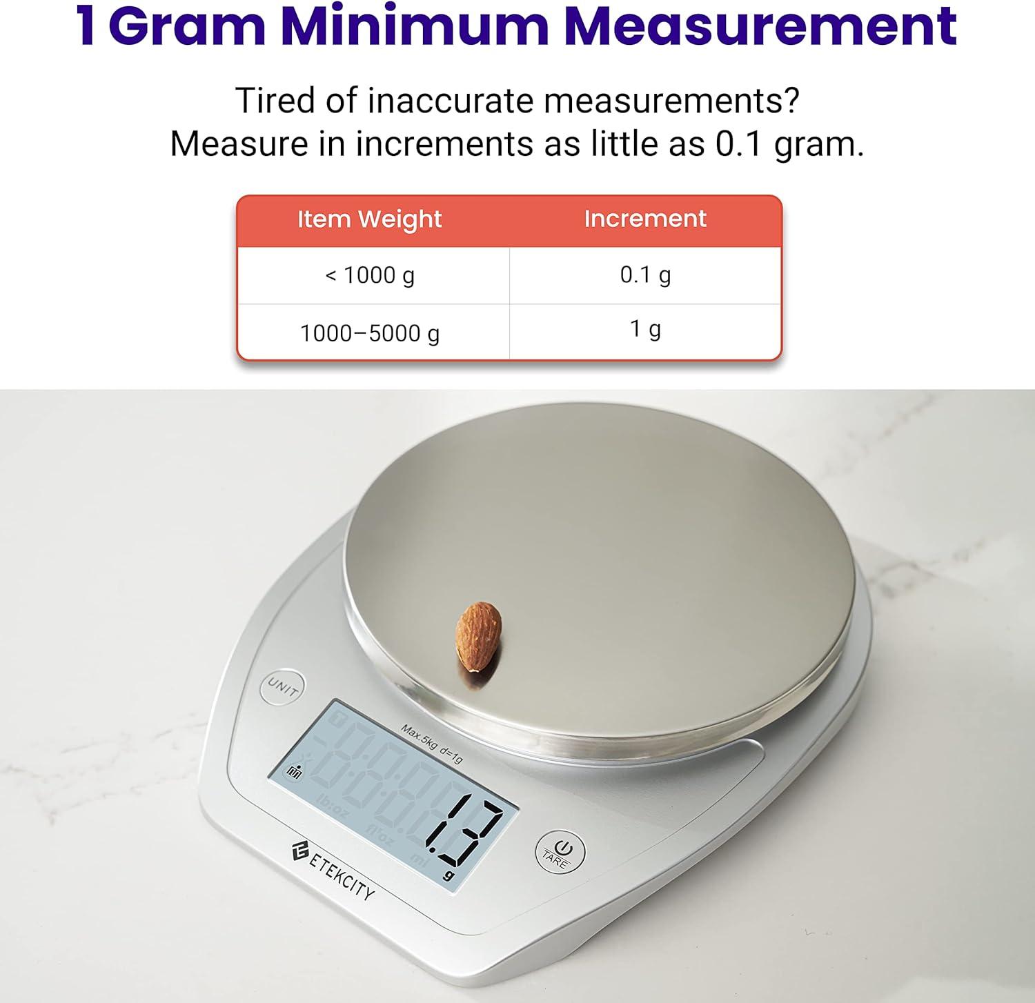 imageEtekcity Food Kitchen Scale with Bowl Digital Weight Scale for Food Ounces and Grams Cooking and Baking Timer and Temperature Sensor 206 QT Stainless SteelArctic Sliver