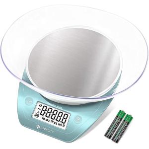 Etekcity Food Kitchen Scale With Bowl, Digital Ounces and Grams for Cooking, Baking, Meal Prep, Dieting, and Weight Loss, 11lb/5kg, Backlit Display(Bright Blue)