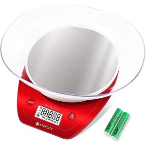 Etekcity Food Kitchen Scale With Bowl, Digital Ounces and Grams for Cooking, Baking, Meal Prep, Dieting, and Weight Loss, 11lb/5kg, Backlit Display(Chili Red)