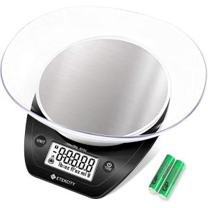 Etekcity Food Kitchen Scale With Bowl, Digital Ounces and Grams for Cooking, Baking, Meal Prep, Dieting, and Weight Loss, 11lb/5kg, Backlit Display(Dark Black)