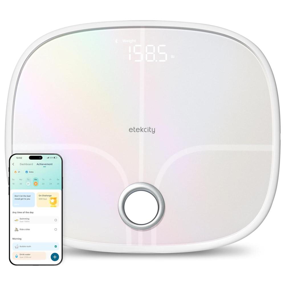 imageEtekcity Scale for Body Weight Digital Bathroom Scales for People Most Accurate to 005lb Bright LED Display amp Large Clear Numbers Upgraded Quality for the Elderly Safe Home Use 400 lbsRainbow White