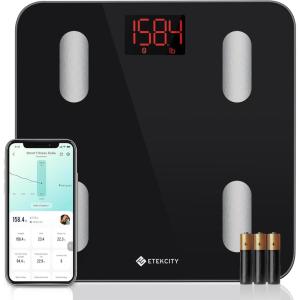 Etekcity Scales for Body Weight, Bathroom Digital Weight Scale for Body Fat, Smart Bluetooth Scale for BMI, and Weight Loss, Sync 13 Data with Other Fitness Apps, Black, 11×11 Inch