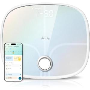 Etekcity Smart Rechargeable Scale for Body Weight, BMI, Fat, Muscle Mass, FSA&HSA Eligible, Digital Bathroom Scale with 13 Metrics, Secret Mode, Bluetooth Connect to Free Apps, Rainbow White(Rainbow White)