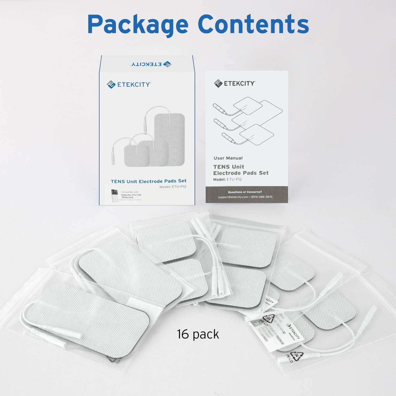 imageEtekcity TENS Unit Replacement Pads Electrodes for Back Pain Relief SelfAdhesive amp Gel Free for Electrotherapy White Pack of 16