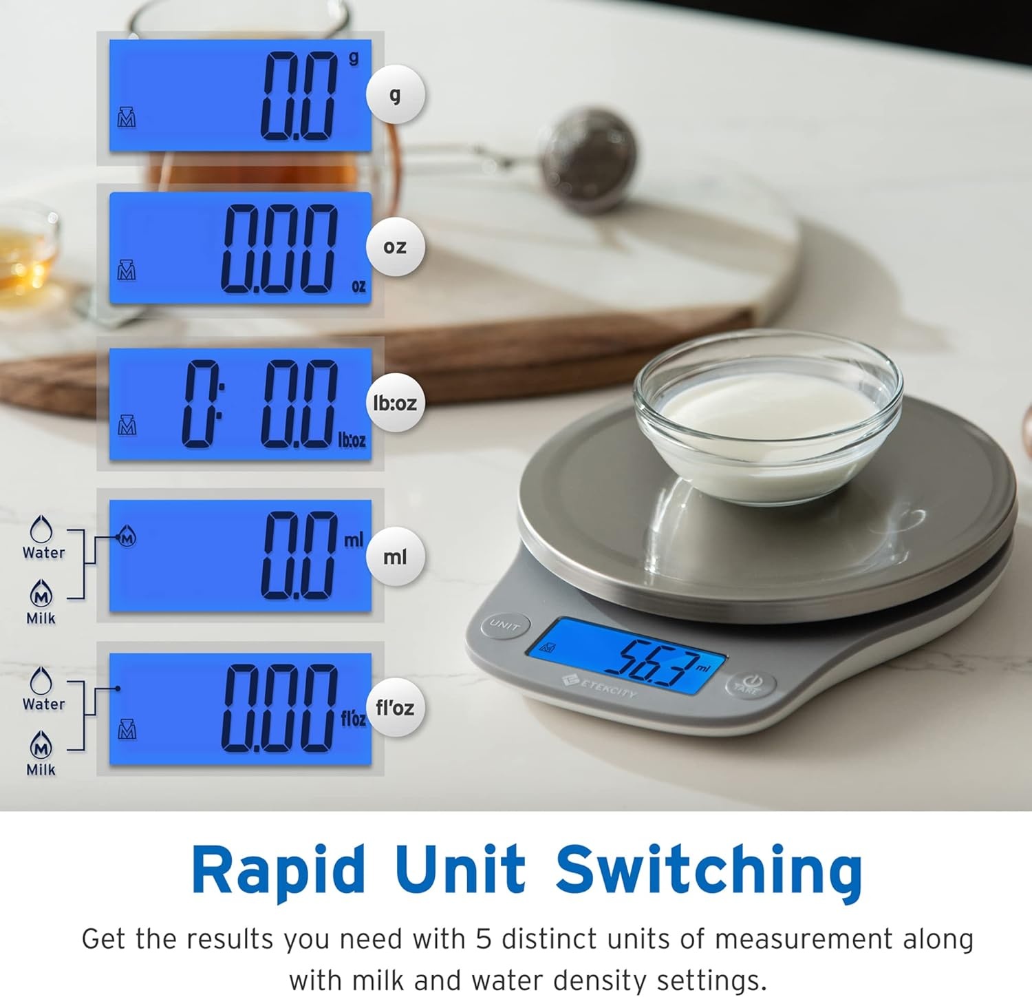image:imageEtekcity 01g Food Kitchen Scale Digital Ounces and Grams for Cooking Baking Meal Prep Dieting and Weight Loss 11 Pounds BlackSilver