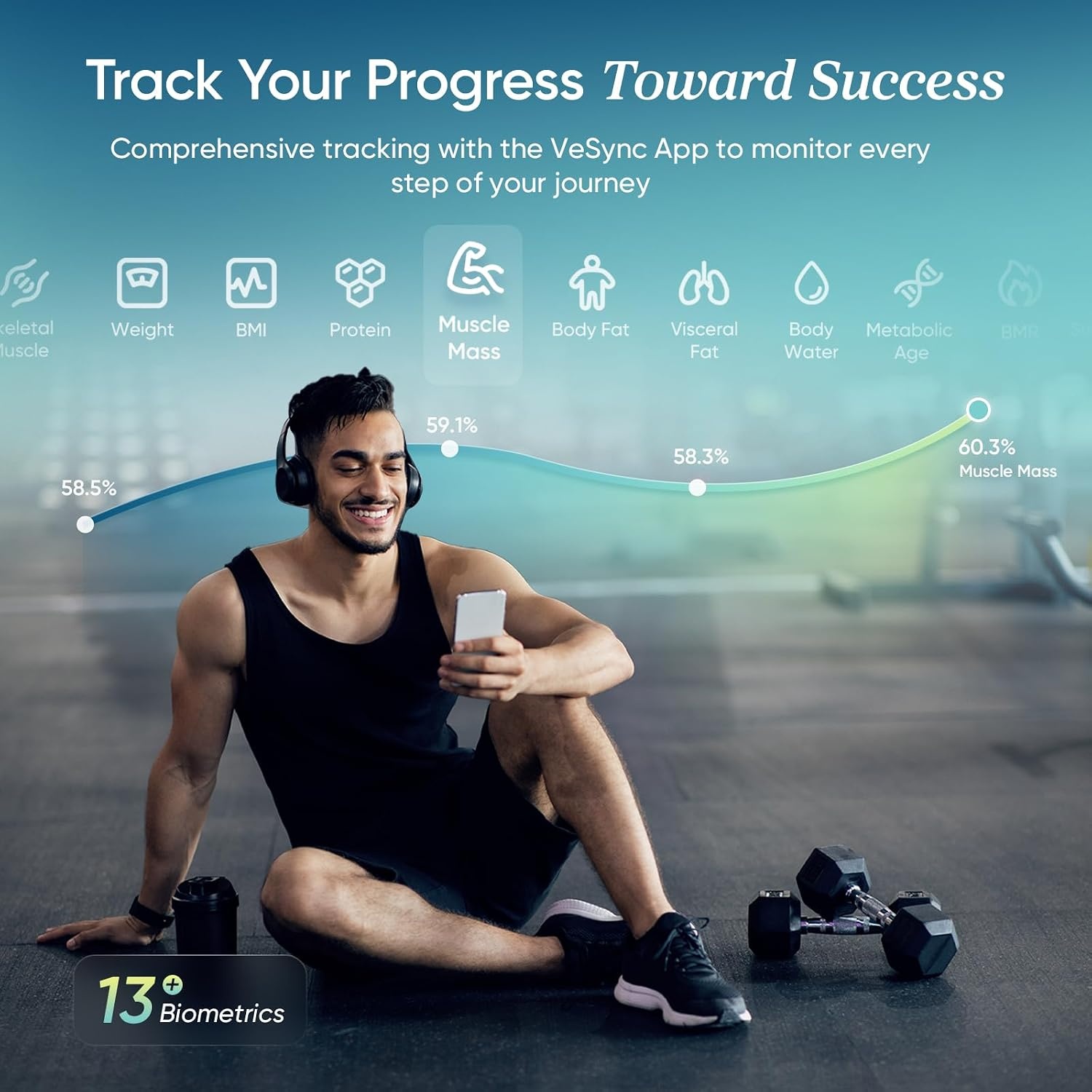 image:imageEtekcity WiFi 8Electrode Smart Scale for Body Weight and Fat Body Composition Scale with Color Handle Display 50 Metrics 5Segment Analysis WiFi Auto Sync and USBC ChargingAsh Black