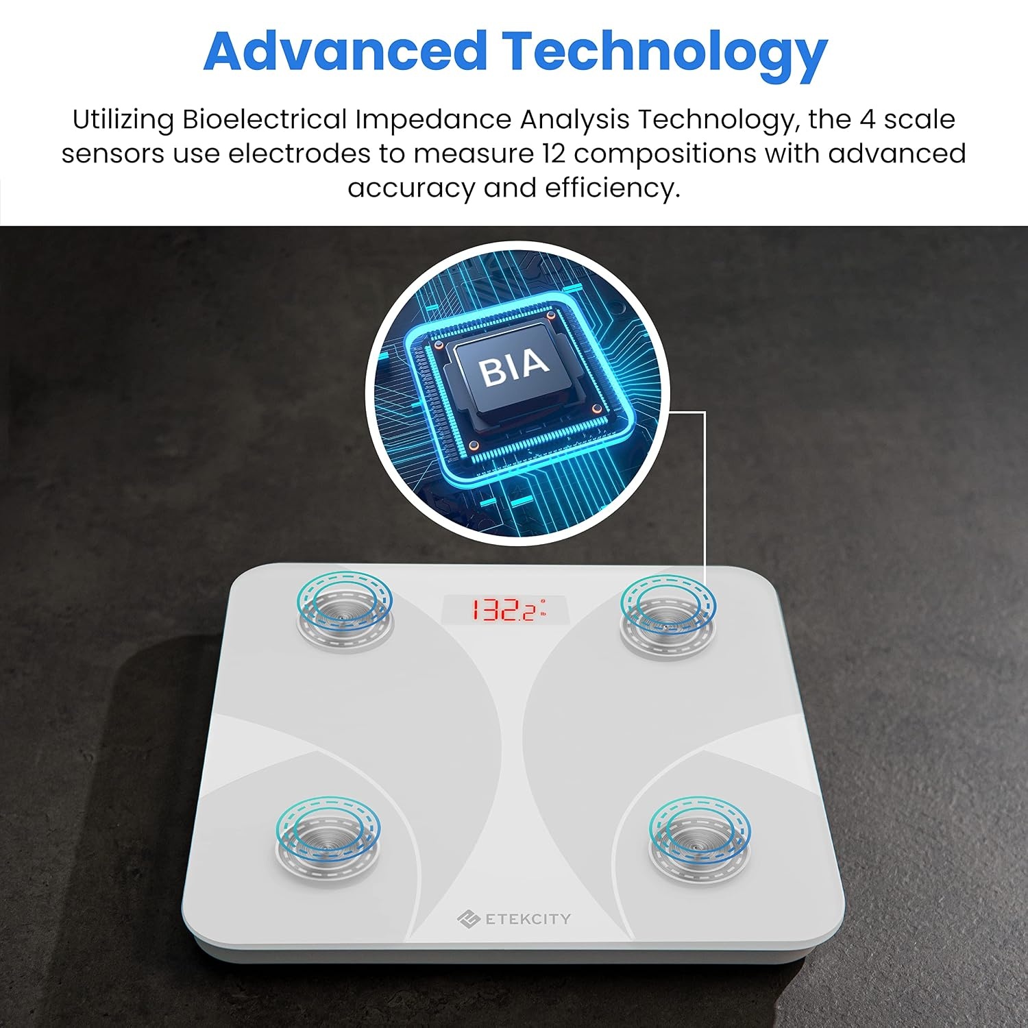image:imageEtekcity WiFi 8Electrode Smart Scale for Body Weight and Fat Body Composition Scale with Color Handle Display 50 Metrics 5Segment Analysis WiFi Auto Sync and USBC ChargingWhite