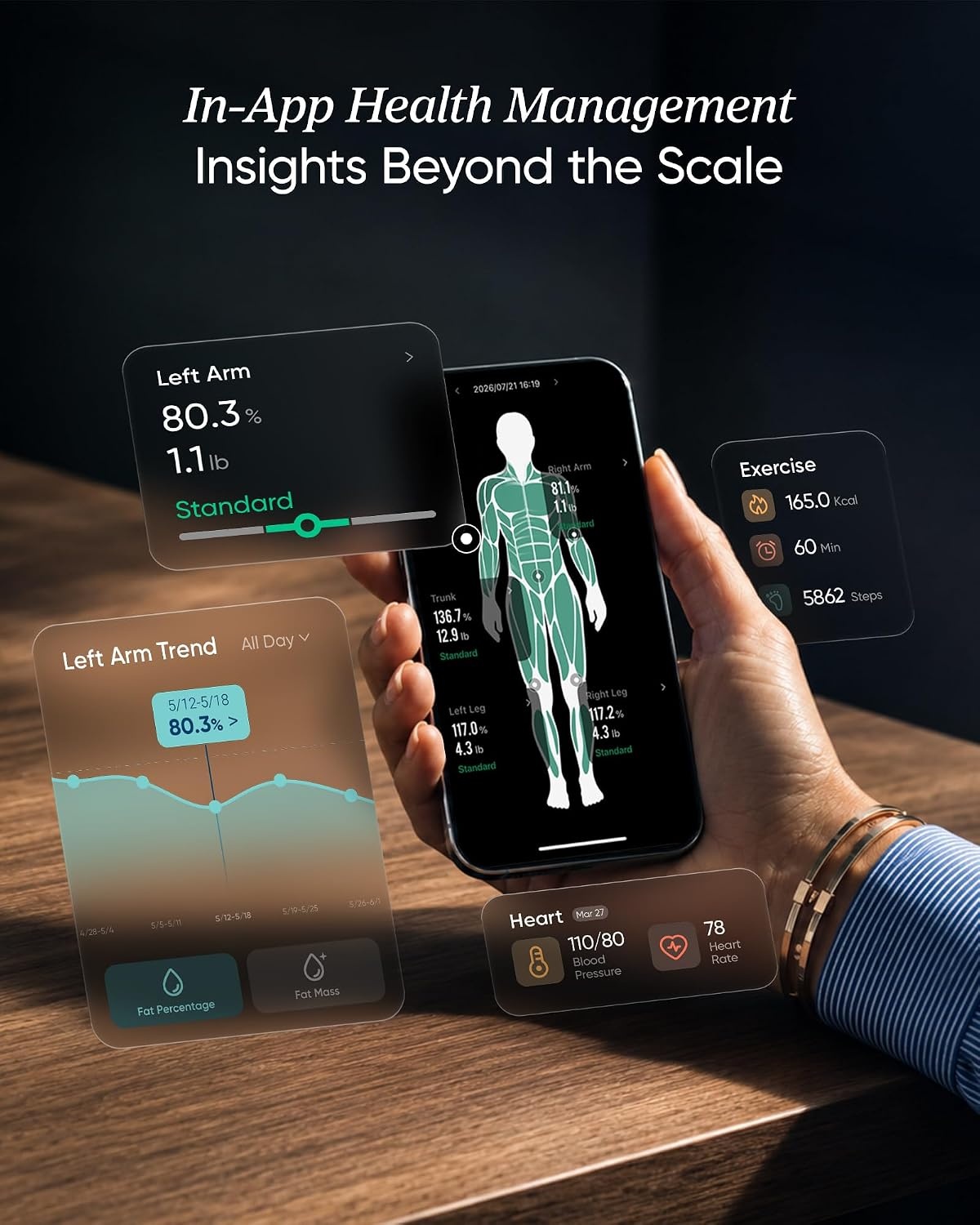 image:imageEtekcity WiFi 8Electrode Smart Scale for Body Weight and Fat Body Composition Scale with Color Handle Display 50 Metrics 5Segment Analysis WiFi Auto Sync and USBC ChargingBlack
