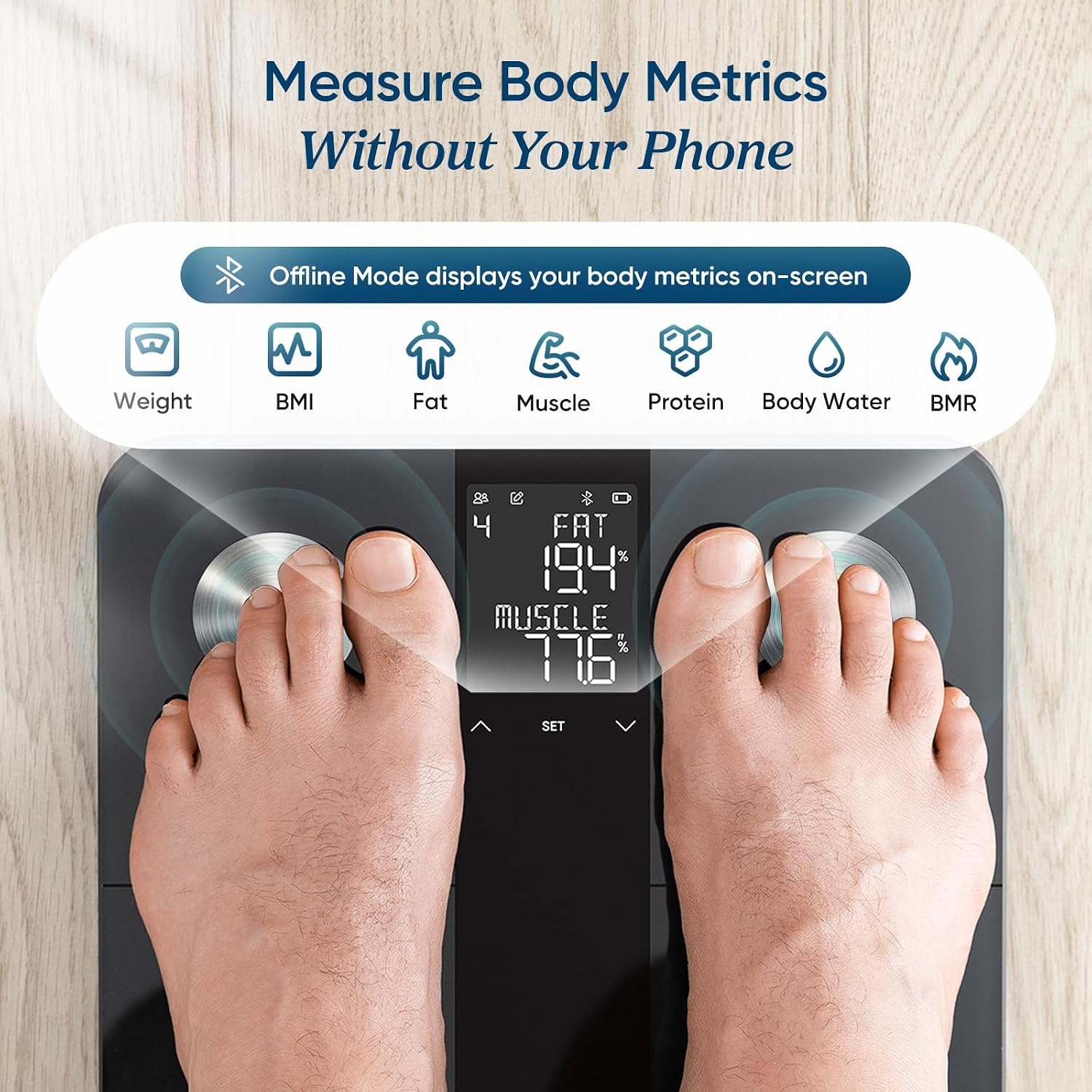 image:imageEtekcity WiFi 8Electrode Smart Scale for Body Weight and Fat Body Composition Scale with Color Handle Display 50 Metrics 5Segment Analysis WiFi Auto Sync and USBC ChargingAsh Black