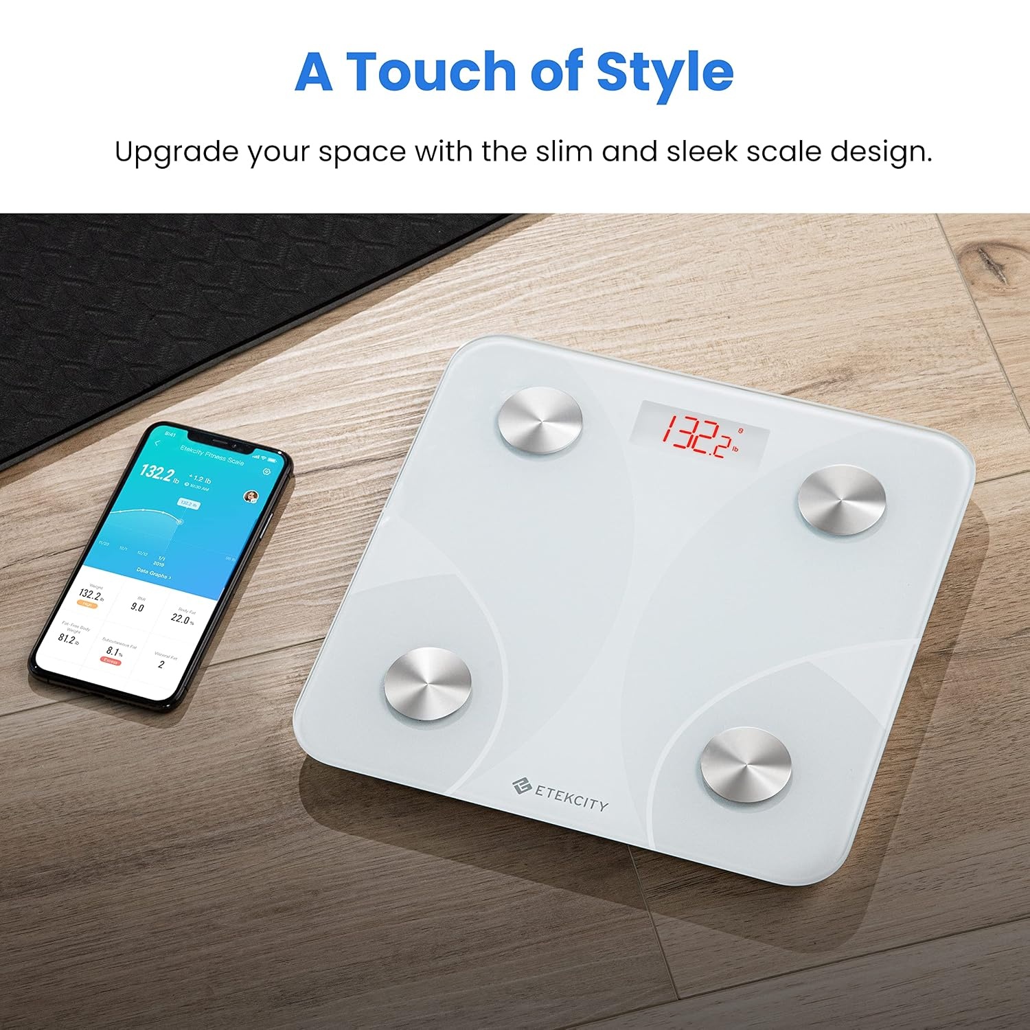 image:imageEtekcity WiFi 8Electrode Smart Scale for Body Weight and Fat Body Composition Scale with Color Handle Display 50 Metrics 5Segment Analysis WiFi Auto Sync and USBC ChargingWhite