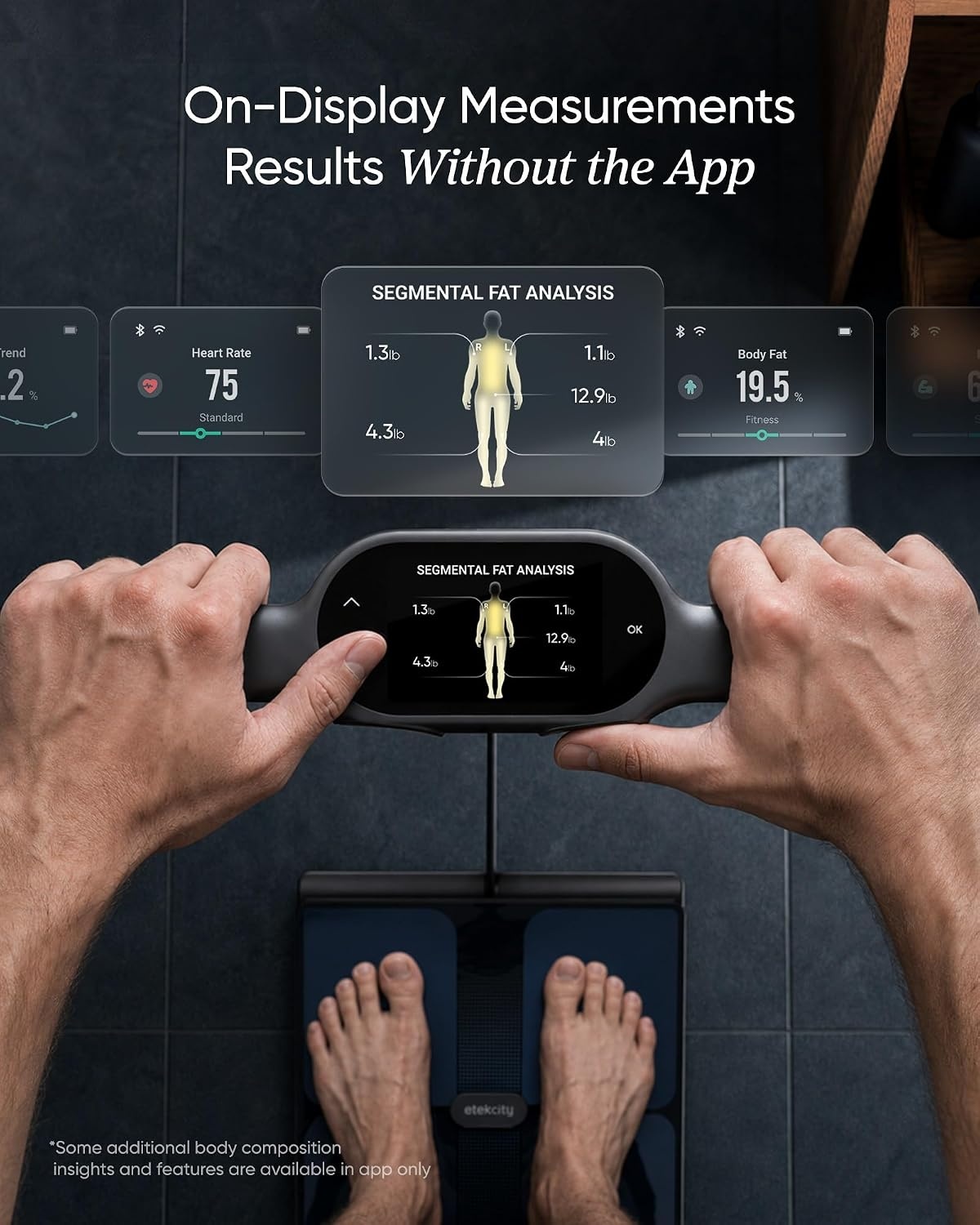 image:imageEtekcity WiFi 8Electrode Smart Scale for Body Weight and Fat Body Composition Scale with Color Handle Display 50 Metrics 5Segment Analysis WiFi Auto Sync and USBC ChargingBlack