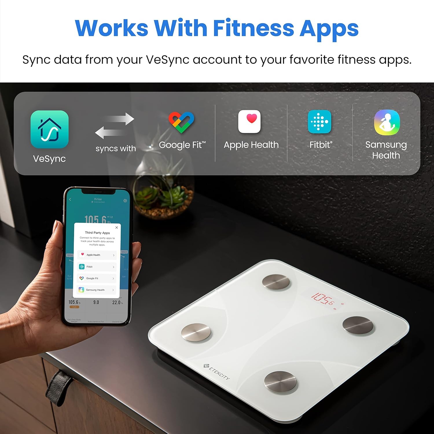 image:imageEtekcity WiFi 8Electrode Smart Scale for Body Weight and Fat Body Composition Scale with Color Handle Display 50 Metrics 5Segment Analysis WiFi Auto Sync and USBC ChargingWhite