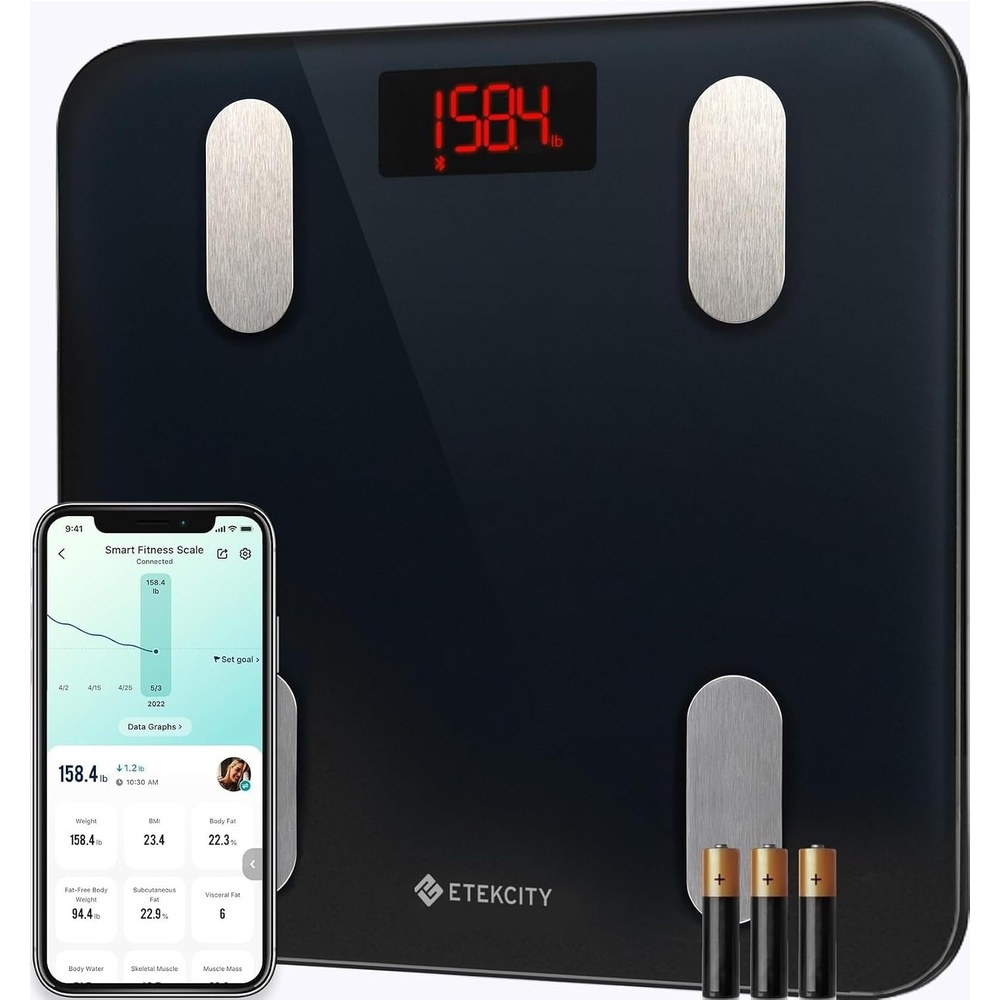 image:imageEtekcity WiFi 8Electrode Smart Scale for Body Weight and Fat  Body Composition Scale with Color Handle Display 50 Metrics 5Segment Analysis WiFi Auto Sync and USBC ChargingClassic Black