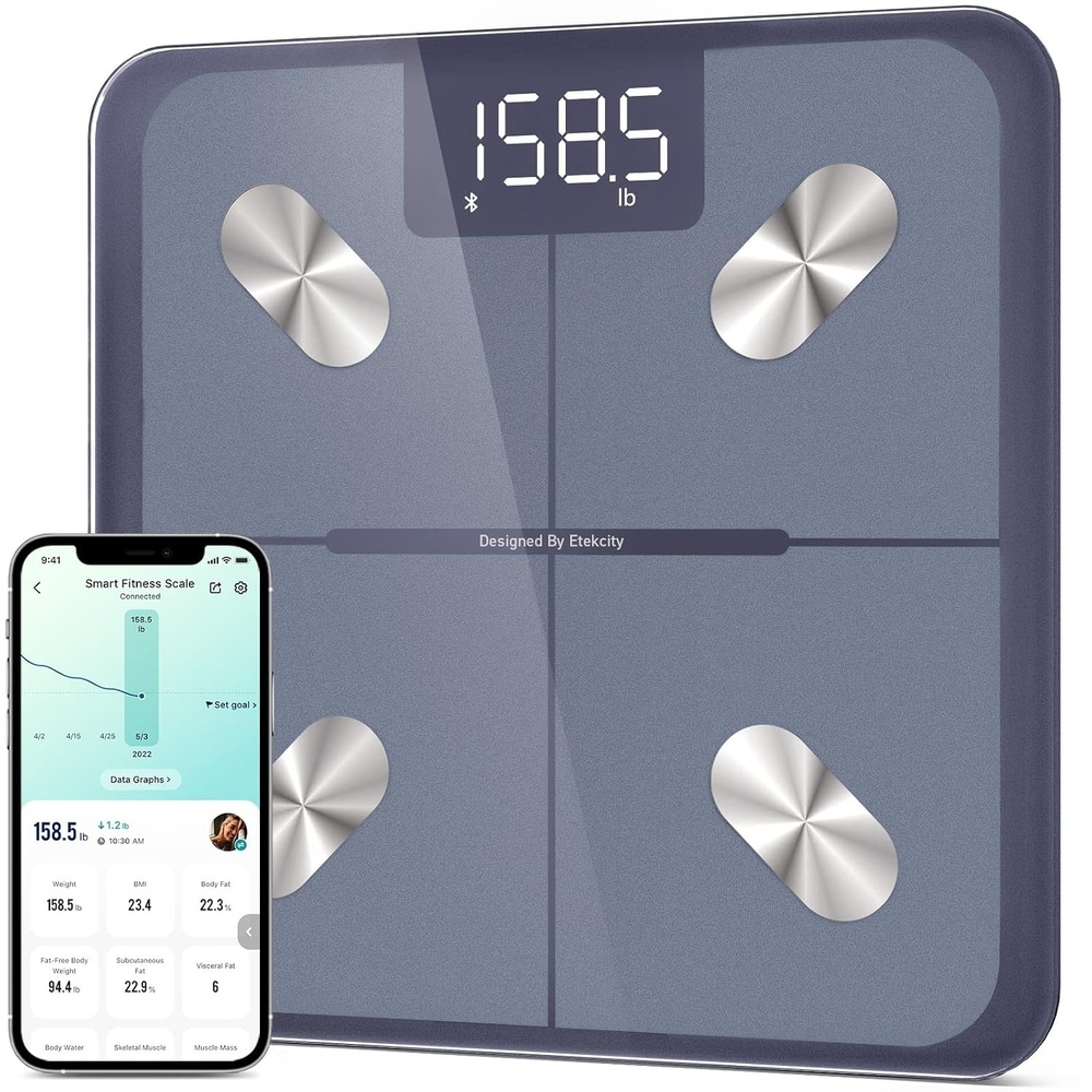 image:imageEtekcity WiFi 8Electrode Smart Scale for Body Weight and Fat Body Composition Scale with Color Handle Display 50 Metrics 5Segment Analysis WiFi Auto Sync and USBC ChargingBlue