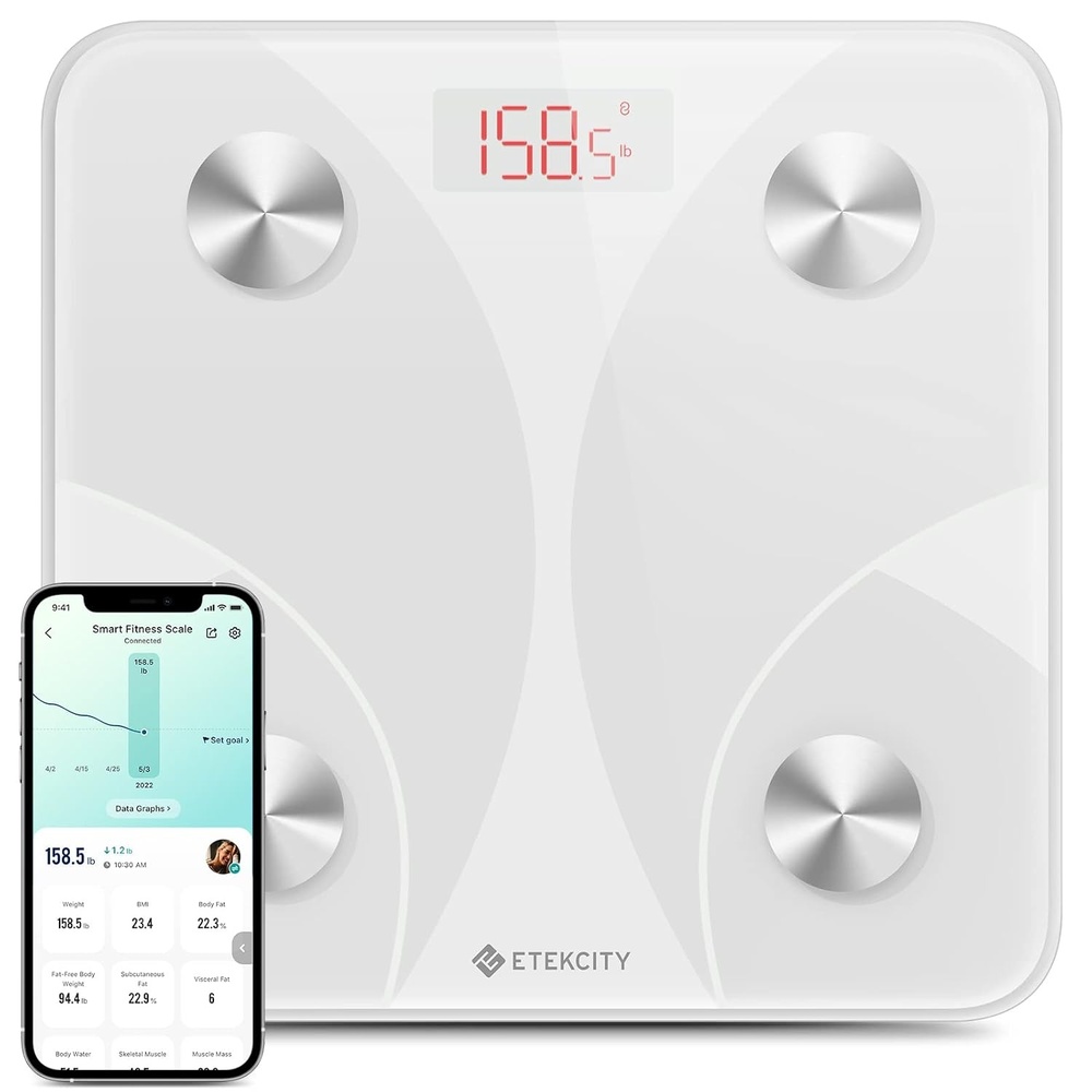 image:imageEtekcity WiFi 8Electrode Smart Scale for Body Weight and Fat  Body Composition Scale with Color Handle Display 50 Metrics 5Segment Analysis WiFi Auto Sync and USBC ChargingWhite